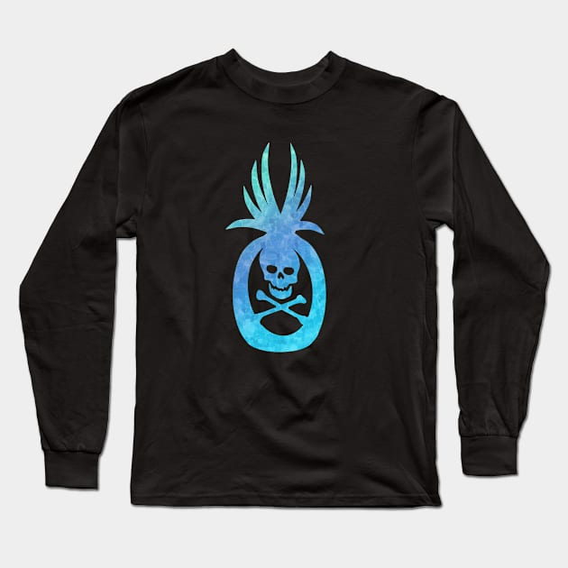 Tropical Pirate Pineapple Halloween Skull and Crossbones Aqua Long Sleeve T-Shirt by MOP tees